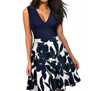 Blue A Line Tank V Neck Dress
